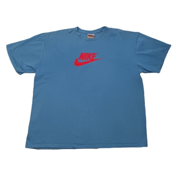 Nike Mens XL Cotton T Shirt Blue Short Sleeve Red Nike Swoosh Logo Mens XL - Picture 5 of 6